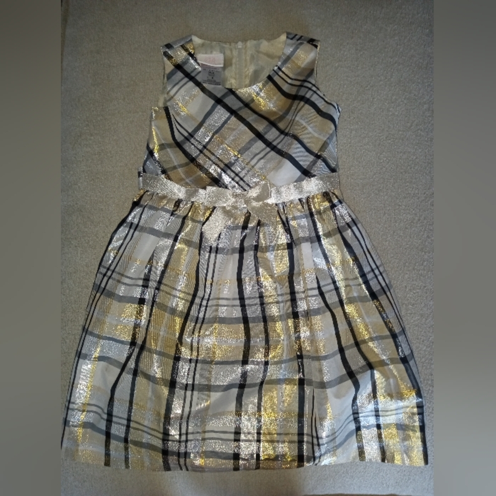Bonnie Jean Gold Plaid Formal Dress, Size 6 - Picture 2 of 2